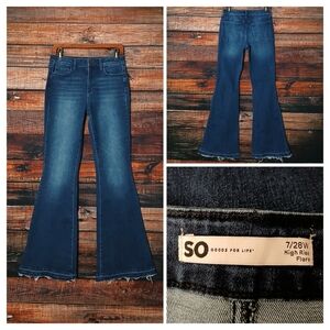 SO Jeans 7 28 High Rise Flare Raw Hem Bell Bottom Dark Wash Denim Stretch
